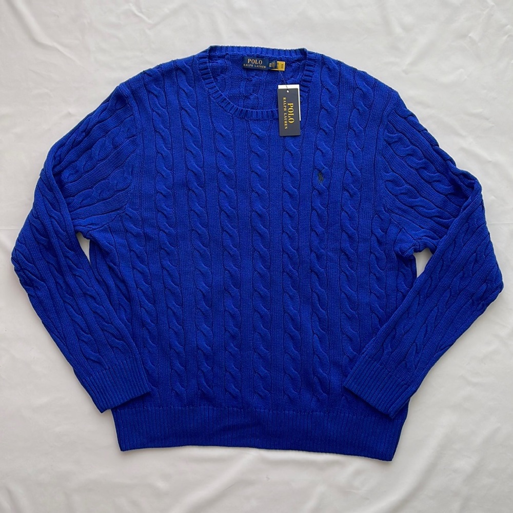 Polo Ralph Lauren Men’s Cable Knit Pullover Sweater Blue Sz XX-Large New